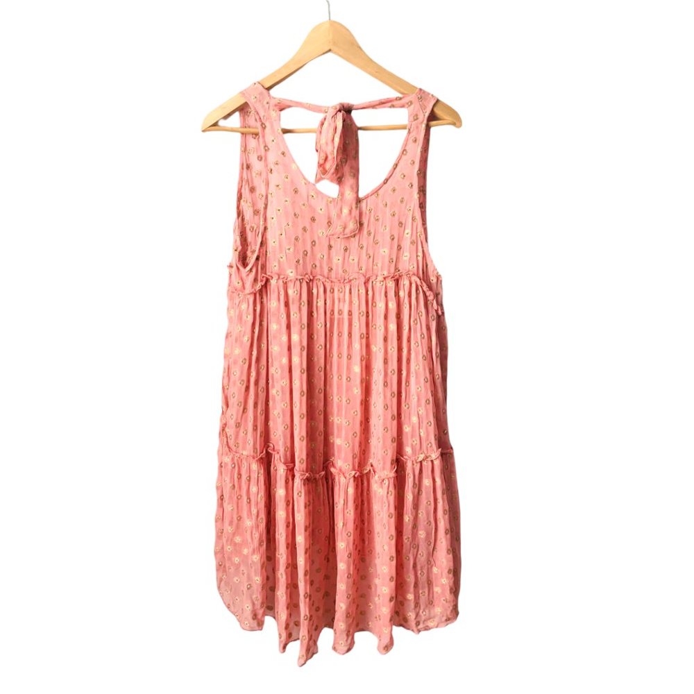 Free People Rose Pink Metallic Sophia Slip Dress Back Tie - Picture 3 of 11
